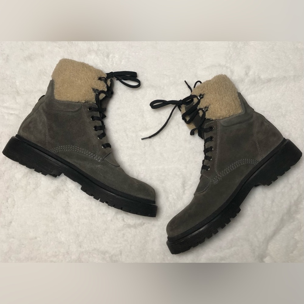 Moncler Authentic Gray Suede Patty Military Ankle Boots,Size-38 - Picture 2 of 16